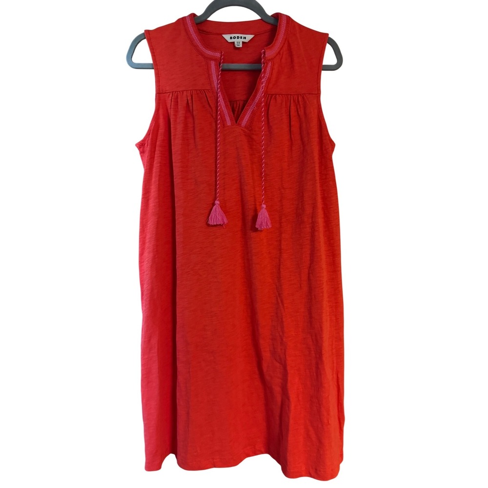 Boden Nadine Notch Cotton Jersey Dress Coral Orange Cotton Tassel  Size 4R